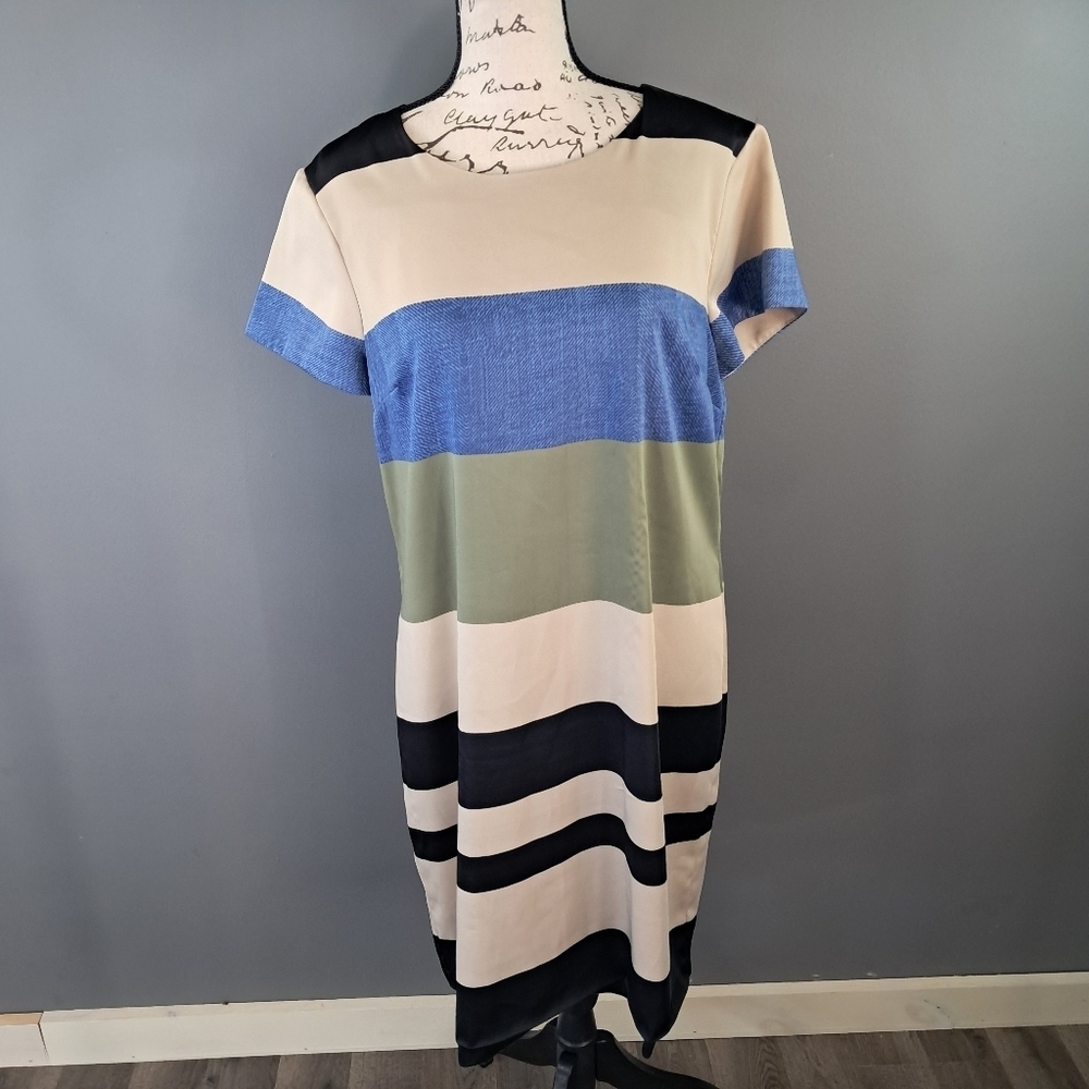 Vince Camuto Women's Cap Sleeve Veranda Stripe Shift Dress Size 10 Colorblock